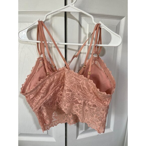Aerie Real Good XL Lace Strappy Bralette Top In Peach Pink - Picture 2 of 6